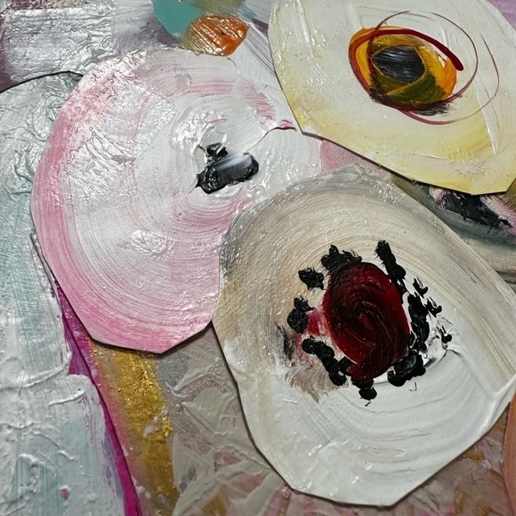 Original Art Painting Mixed Media Acrylic Collage on Canvas 12x16 Pink Floral - Picture 5 of 12